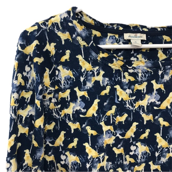 Sundance Dark Teal/Yellow Dog Print Knit Top Long Sleeve - Picture 2 of 6